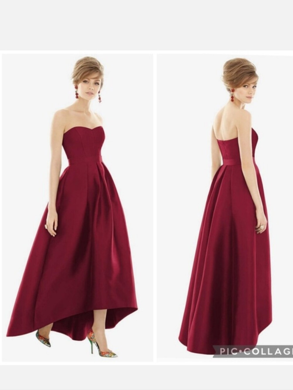 ALFRED SUNG Strapless High-Low Gown in Wine